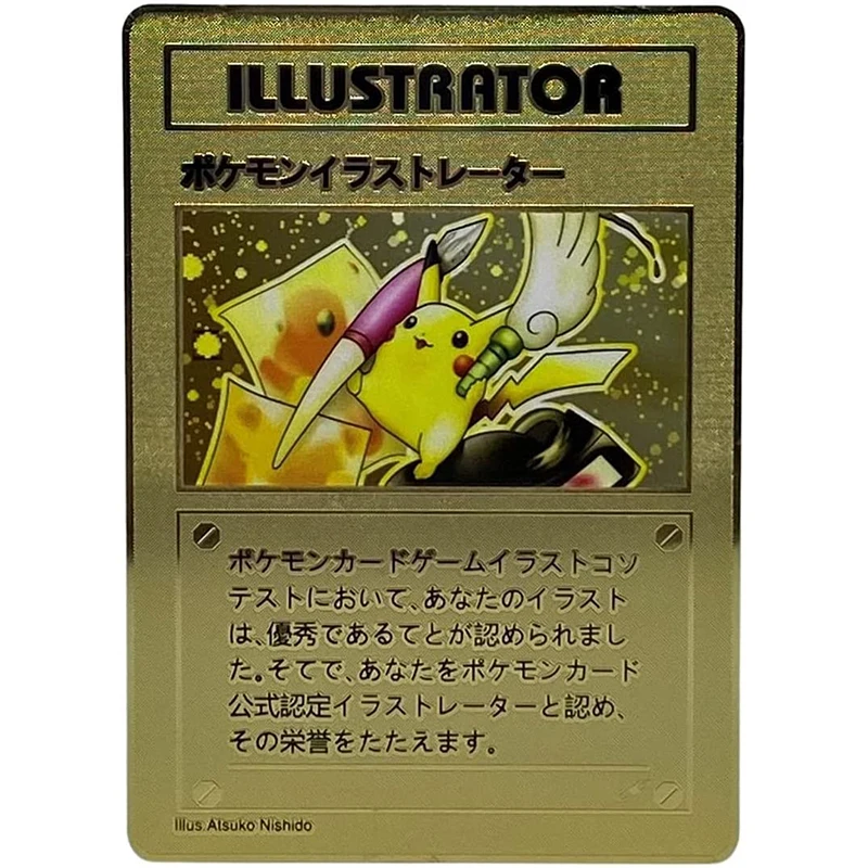 8.8*6.3Cm Pokemon Illustrator Pikachu Generic Gold Card Collection Metal Gold Card Toys For Children