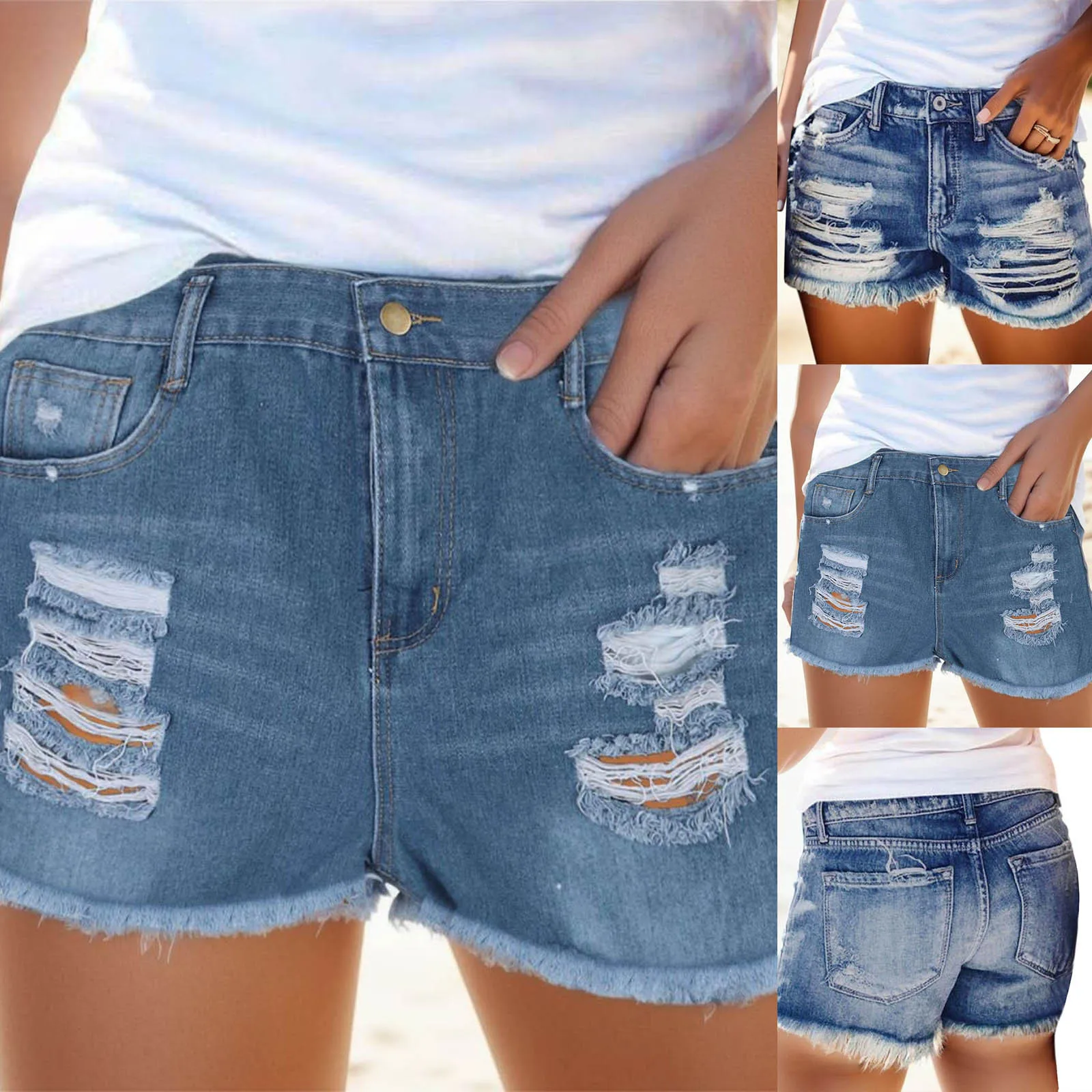 

Ladies High Waist Hole Jeans Pants Slim Fitting Pants Women's Sexy Shorts With Pockets Summer Fashion Casual Denim Shorts