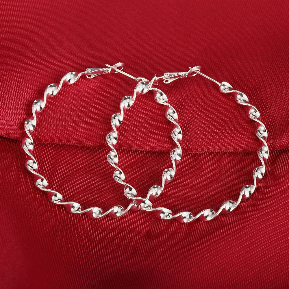 Hoop Earrings 925 Sterling Silver 5cm Woman Big Circle Earrings Christmas Gifts