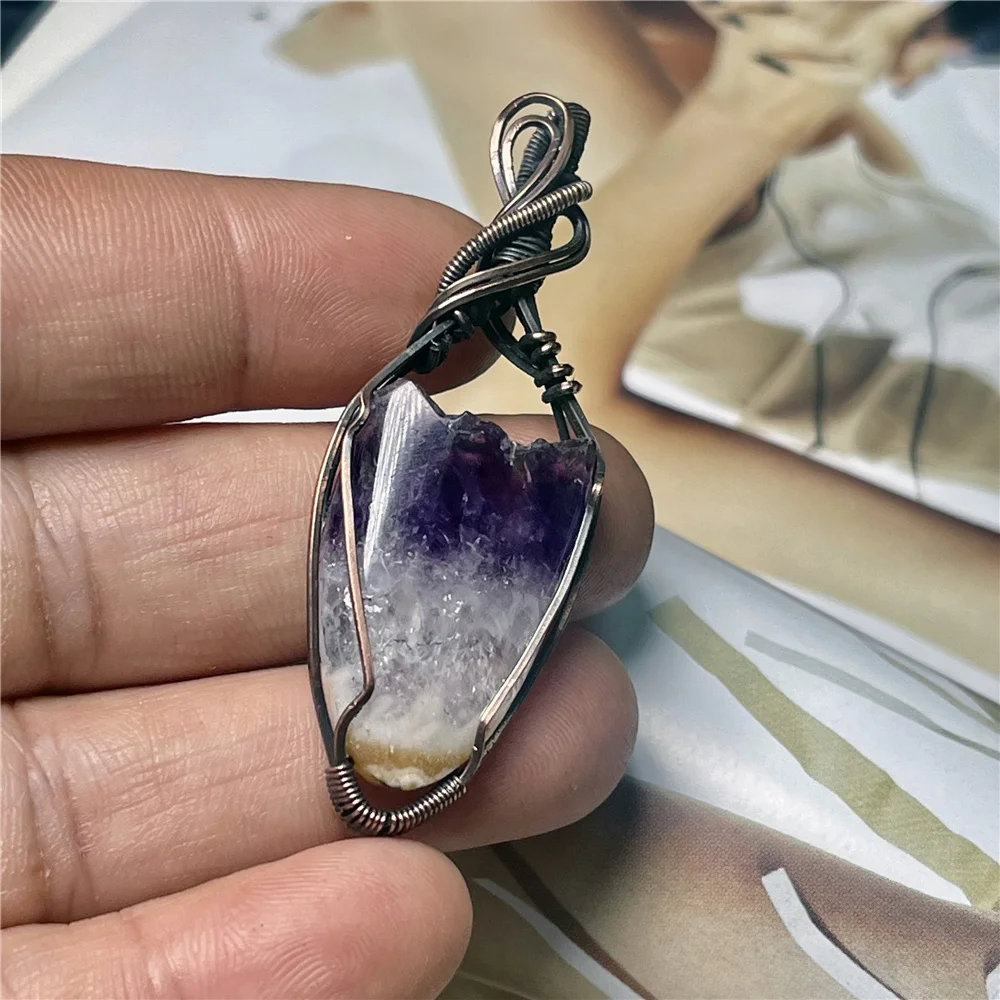 

Amethyst Pendants Natural Gem Stone Wire Winding Bead For Making Necklace Crystal For Women
