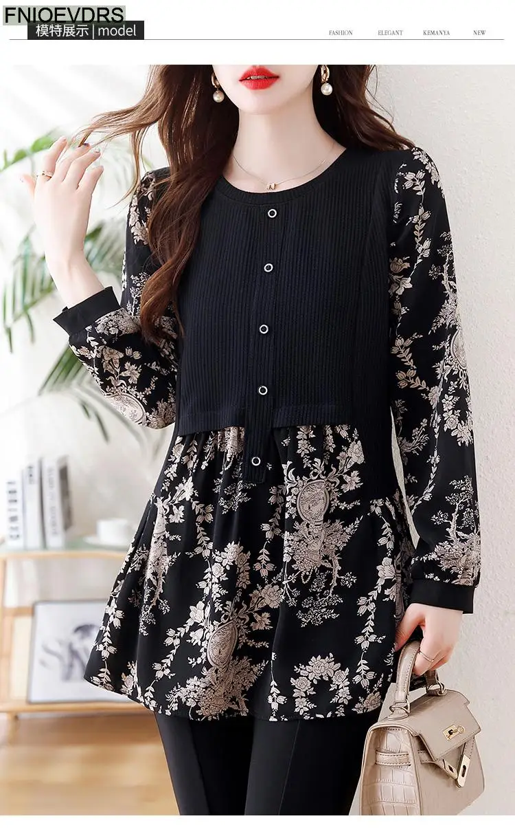 Loose Clothes Women 2024 Autumn Long Elegant Office Lady Floral Shirts Casual Retro Vintage Ruffles Tunic Peplum Tops Blouses