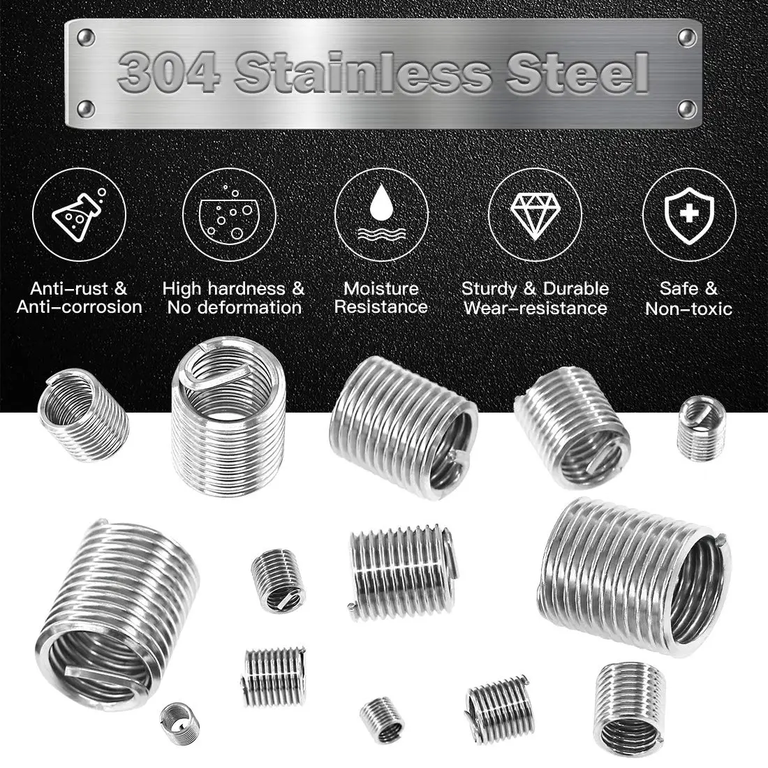 Wire thread insert 60Pcs M3 M4 M5 M6 M8 M10 M12 stainless steel spiral screw sleeve repair