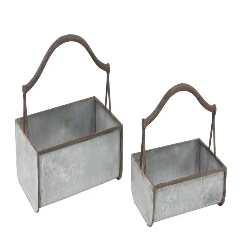 

18" Grey Metal Farmhouse Planter, 2 - Pieces