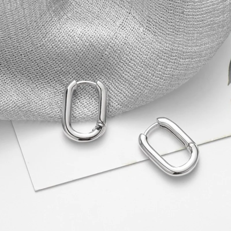 Silver Color Simple French U-shaped Geometric Oval Hoop Earring for Women Golden Huggie Earrings Jewelry