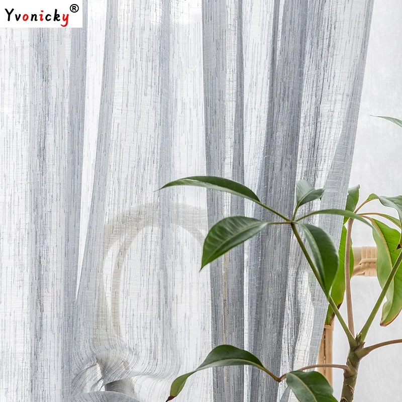 

Nordic Elegant Linen Yarn Curtains Modern Simple Light Gray Color Yarn Screen Curtain for Livingroom Bedroom Soft Fabric Cortina