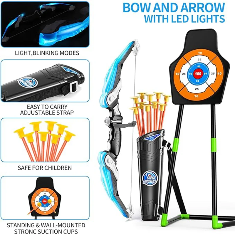 2 Pack Archery toy Set  - Includes 2 Bows, 20 Suction Cup Arrows & 2 Quivers & Standing Target, Outdoor Toys for Kids 5