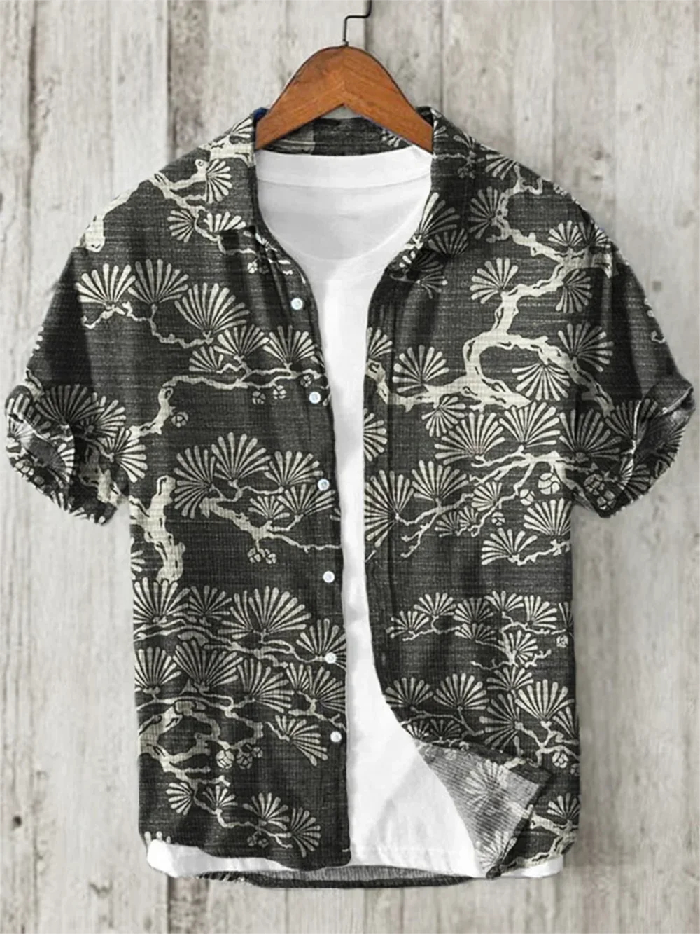Kanagawa Surf Linen Men's Shirt Summer Hawaiian Shirt HD Pattern Comfortable Breathable Men's Clothing Fashion Button Design 2