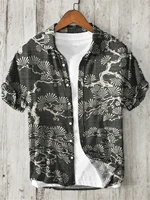Kanagawa Surf Linen Men's Shirt Summer Hawaiian Shirt HD Pattern Comfortable Breathable Men's Clothing Fashion Button Design 2