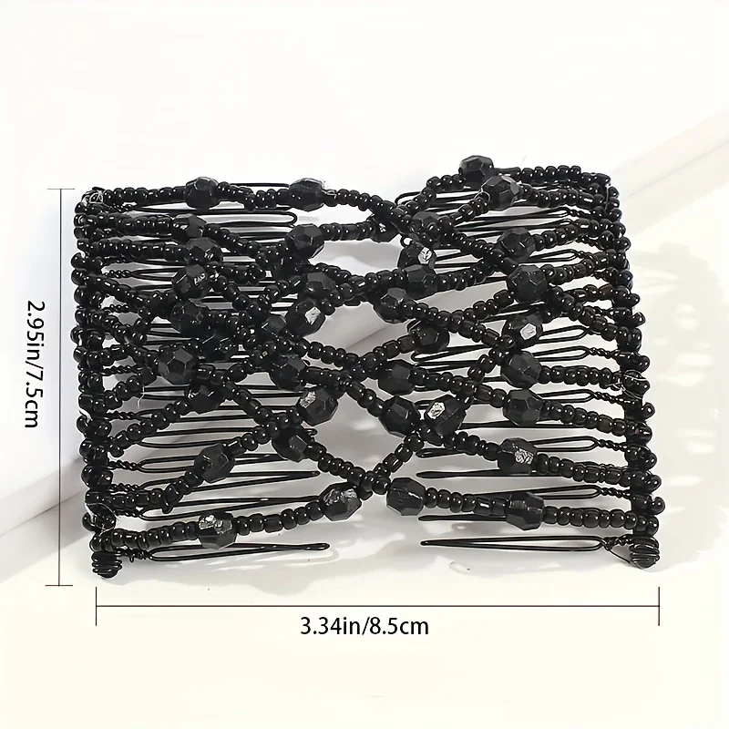 마법 빗 4종 세트, 탄성 비즈 더블 빗 헤어 클립, 레트로 스타일 심리스 포크 빗, 다용도 스트레치 헤어 클립