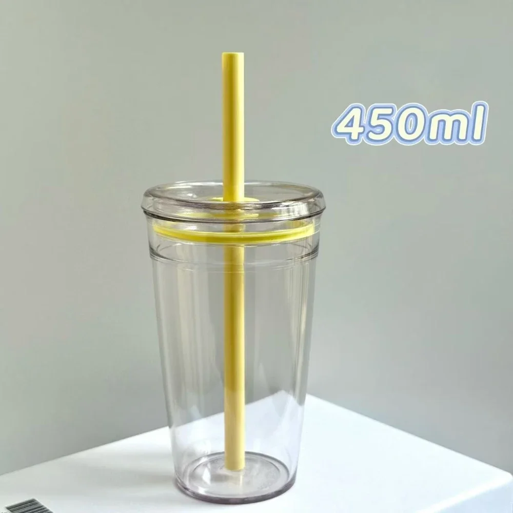 New 450ml Drinkware Straw Cup Reusable Transparent Coffee Cup Plastic Single Layer Car Tumbler Home Office Water Cup LIJIAO
