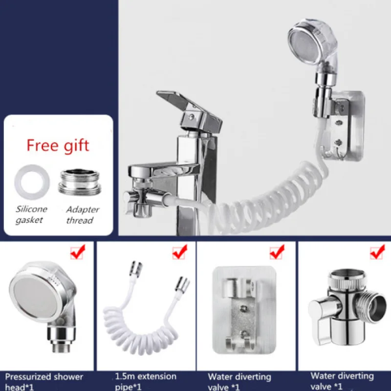 Faucet External Shower Head Set Bathroom Kitchen Basin Tap Adapter Spray Drains Strainer Hose Sink Washing Hair Shower 4