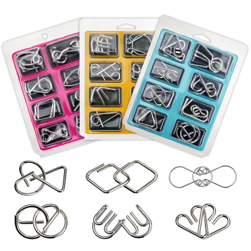 

8Pcs Set Metal Montessori Puzzle Wire IQ Games Rompecabezas 3D Casse Tete Brain Teaser Intellectual Toys For Kids Adults