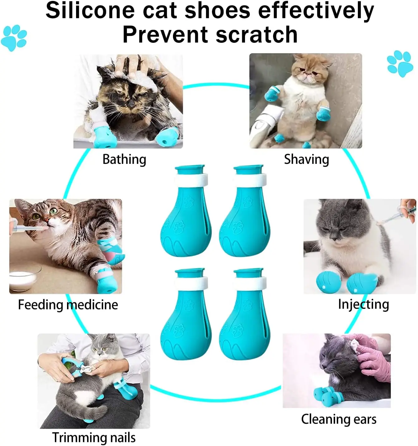 Cat Paw Protector Boots Adjustable Anti-Scratch 1 Set of 4 for GroomingBathing cat shoes