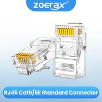 ZOERAX CAT5e CAT6 Connector RJ45 Modular Plug ตัวเชื่อมต่อเครือข่าย 50μ Gold-Plated 1.1 มม.ปลายรูสําหรับสาย Ethernet 1