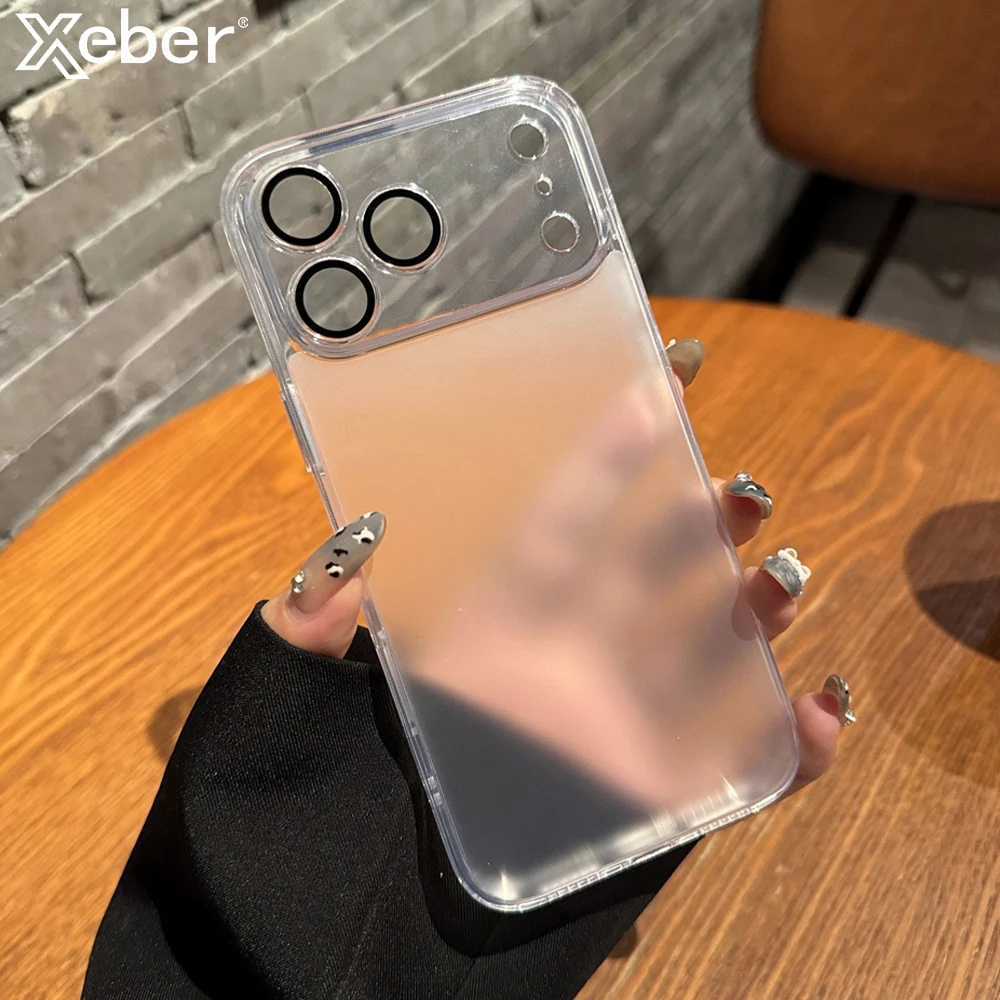 Luxury Frosted Glass Matte Transparent Phone Case with Lens Protection and Shockproof Cover