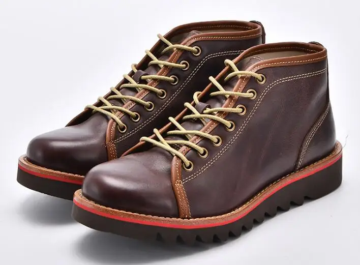 

Winter Fashion short Boots High quality men boots handmade Genuine Leather outdoor Lace up Martin boots