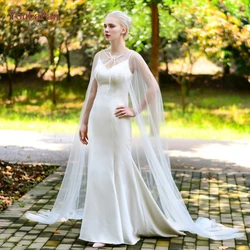 YouLaPan G16 White Bridal Tulle Women Evening Bolero Cape For Bride Dress Shawl Woman Wedding Long Cloak Cape DIY Bridal Shawls