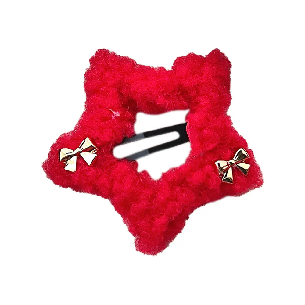 Description Picture 6 of itemRed Color Plush Star Hair Clip Bow Hairpin Korean Style Star Duckbill Clip Hair Rope Barrettes New Year Hairpin Female/Kids