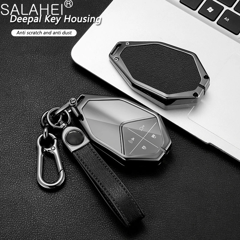 

New Fashion Zinc Alloy Leather Car Remote Key Case Cover Shell Bag Holder Keychain For Changan 2023 DEEPAL S7 Accessories