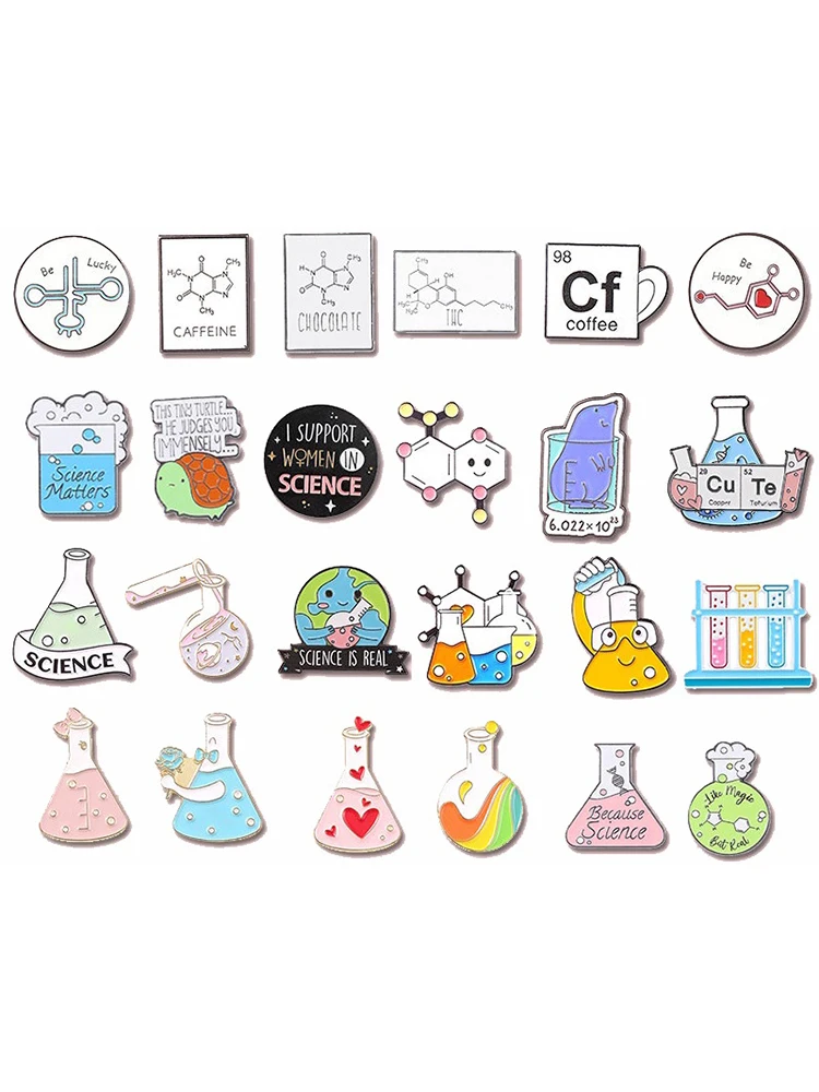 Interessante Emaille Pin Chemische Molekulare Struktur Brosche Element Kreative Schmuck Geschenk Becher Reagenzglas Brosche Abzeichen Revers – Detail 13