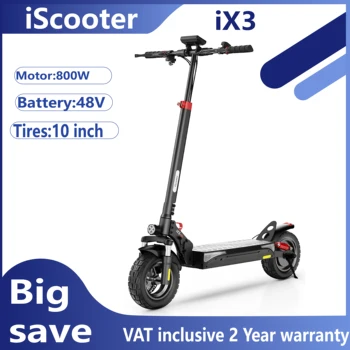 iScooter iX3 Scooter elettrico per adulti Motore da 800 W Batteria 48V15Ah eScooter Pneumatici fuoristrada da 10 pollici E-scooter pieghevole per tutti i terreni