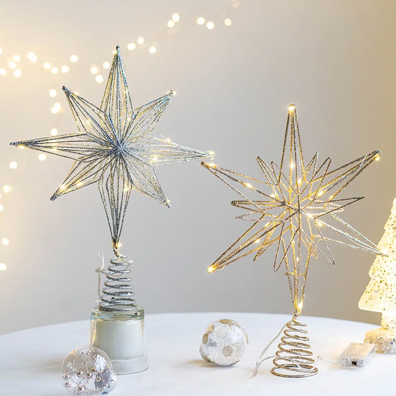 Christmas Tree Decoration Christmas Star Decoration 30cm Christmas Tree Toppers Star With LED String Lights Ornaments For Christmas Home Party Decoration Festival Party New Year