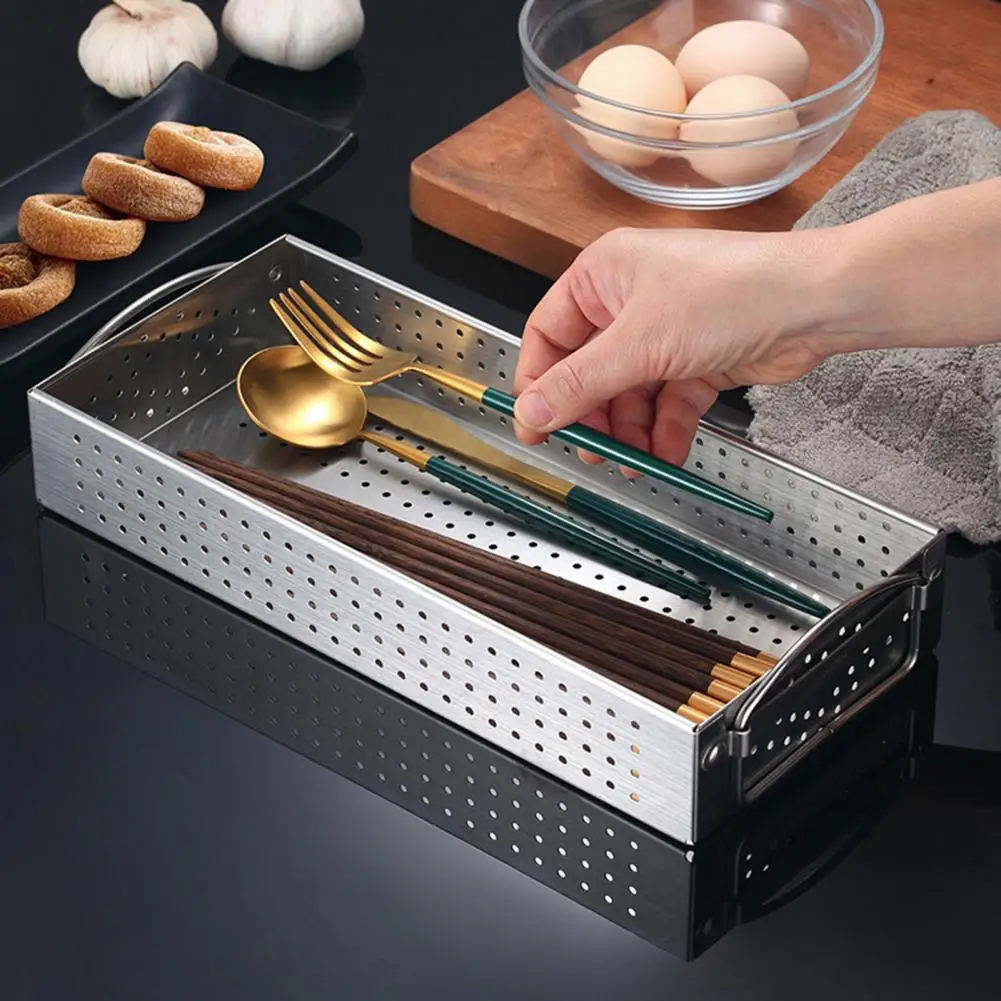 Fork Storage Frame Hollow Out Quick Drainage Metal Stainless Wire Tableware Storage Box Washable Cutlery Basket
