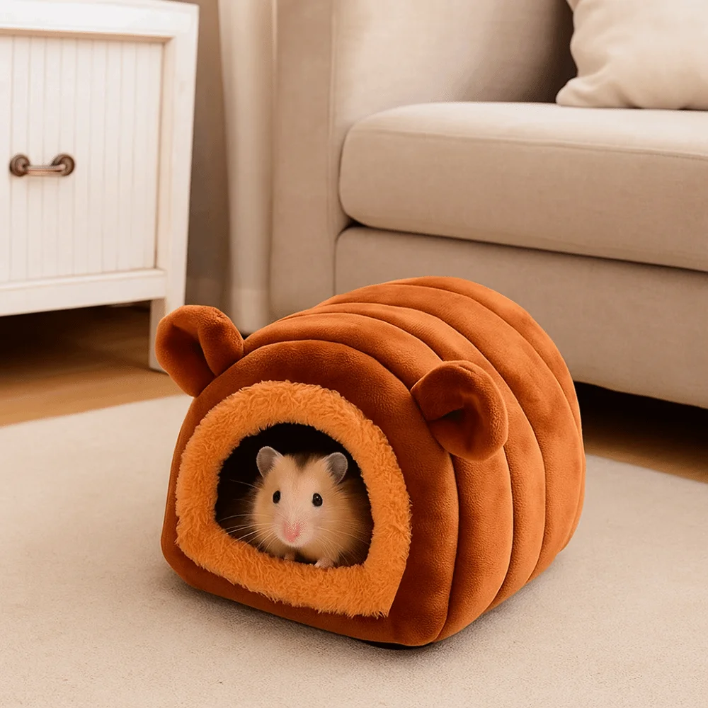 Velvet Hamster Warm Nest Thickened Semi Closed Winter Pet Shelter Soft Comfortable Hamster Hut for Hedgehog Chinchilla