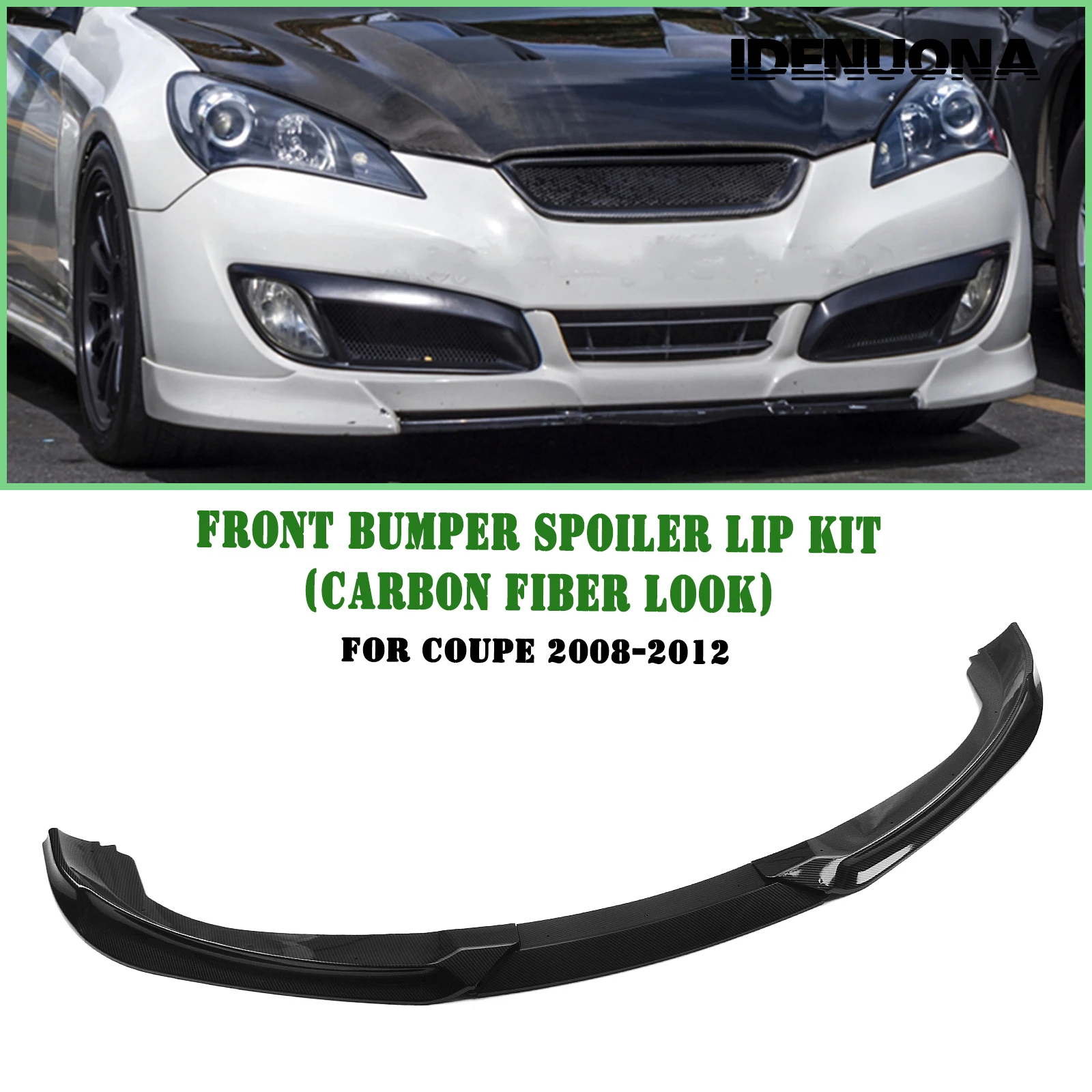 Carbon Fiber Style Front Bumper Lip Spoiler Kit For Hyundai Genesis Coupe – 6-Piece With Hardware
