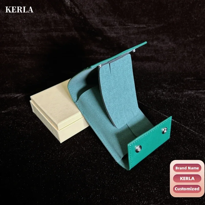KERLA High Quality Green Wooden Watch Box Elegant Leather Case with Storage Microfiber Pillow with Case Package Bag