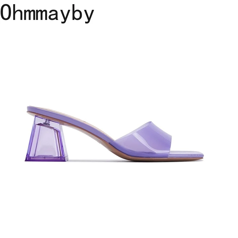 2024 Summer Women Slipper Fashion PVC Transparent Dress Sandal Shoes Ladies Open Toe Outdoor Dress High Heel Slides