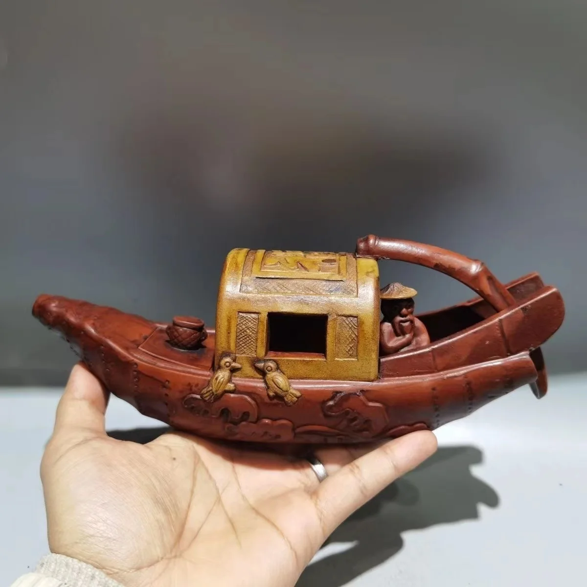 

Старый китайский ручной эмалированный чайник YiXing Zisha (красная керамика), лодки с черным покрытием и меткой, #02, бесплатная доставка