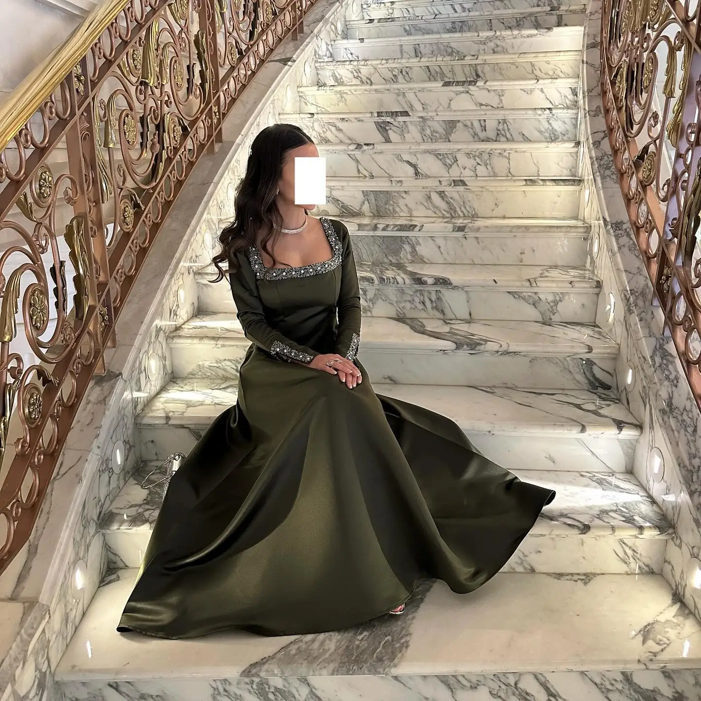 Jirocum Elegant Beaded Prom Dress Women Square Neck Long