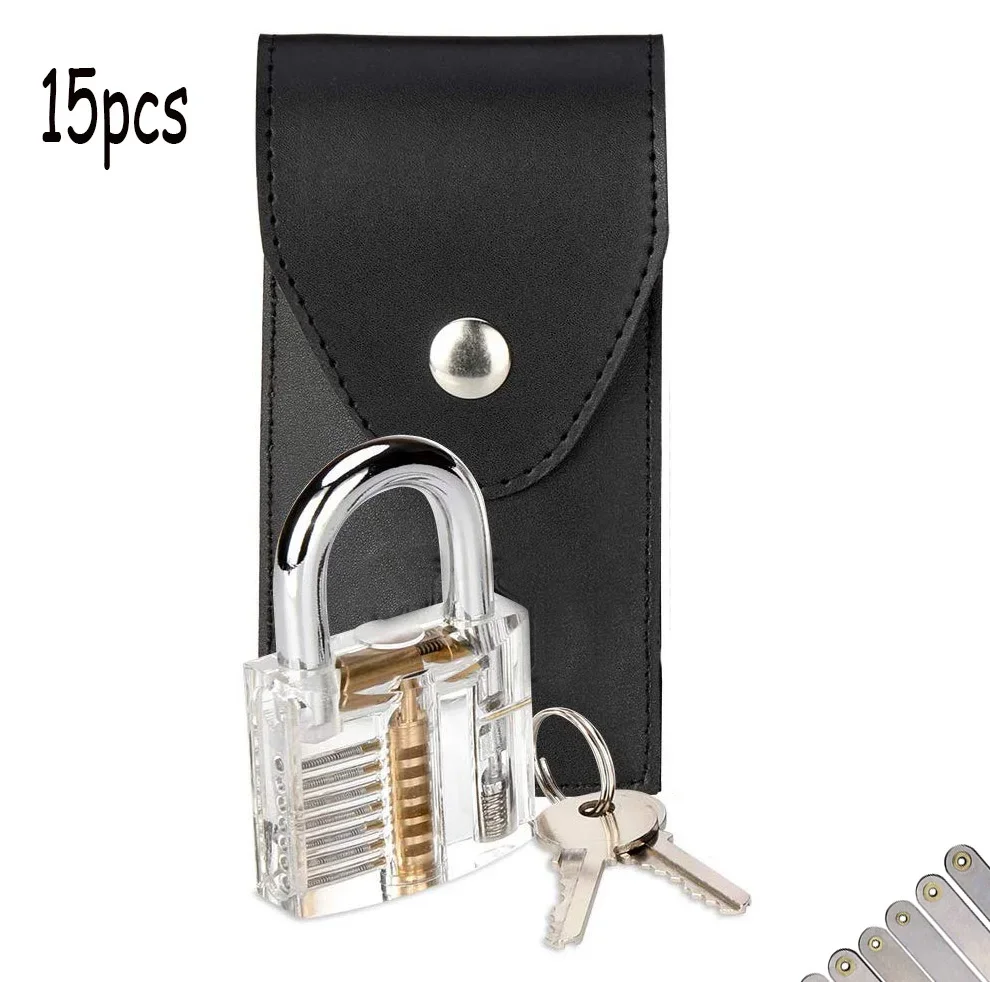 

15 Piece Set Unlock Kit with Training Padlock and How To Learn Unlock Guide Professional Locksmith Tool Combination
