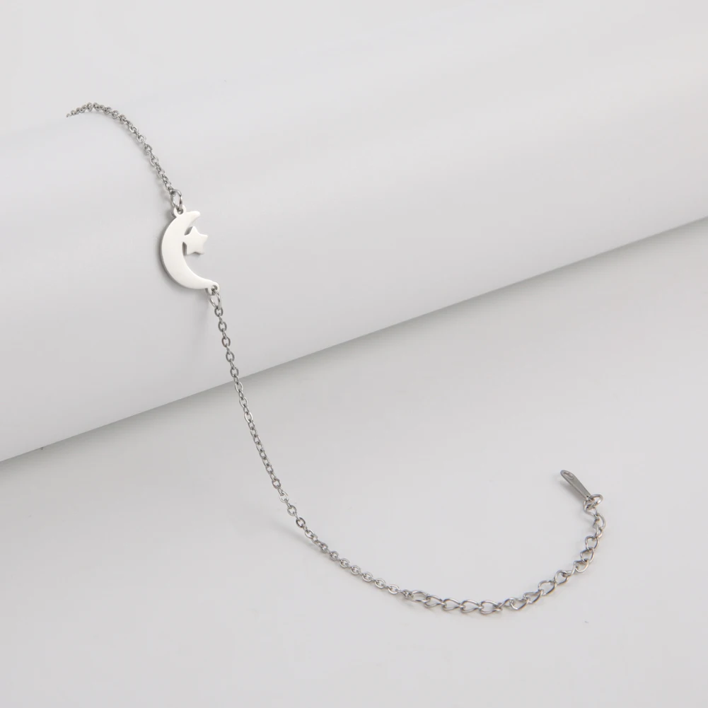 Kkjoy Armbänder Von Frauen Silber Farbe Edelstahl Doppel Mond Kette Stern Perlen Armreifen Minimalistischen Weiblichen Schmuck Zubehör – Detail 10