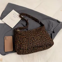 Trendy Casual Soft Textile Women's Shoulder Bag Large Capacity Leopard Print Female Retro Crossbody Bag For Commute Outings 5