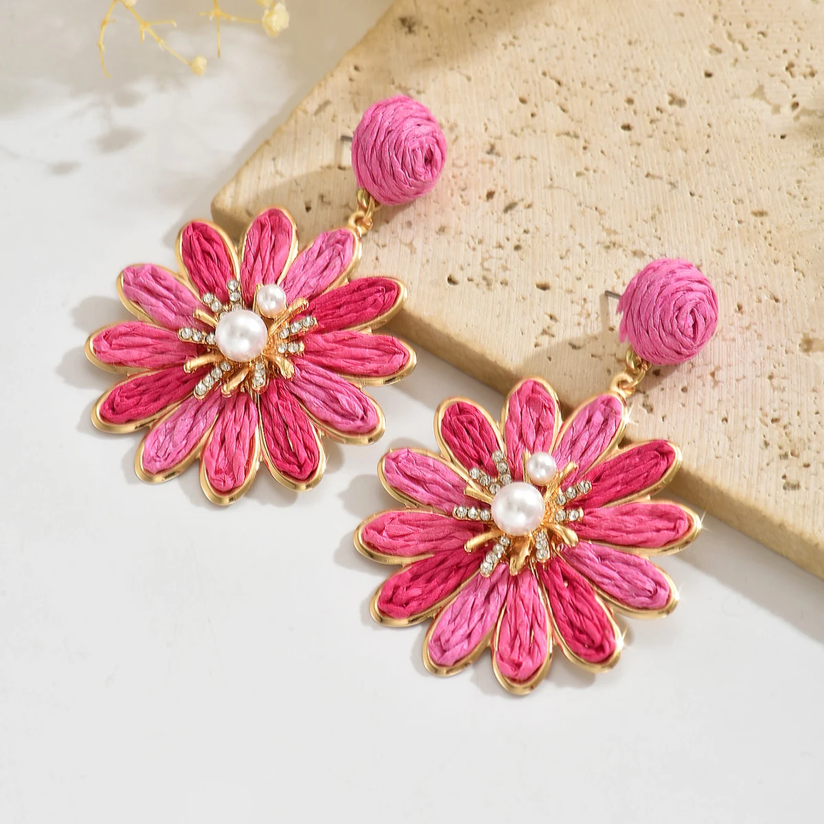 Bohemia Stylish Colorful Raffia Flower Earrings for Women Girls Elegant Sweet Handmade Rattan Knit Earrings Summer Jewelry Gifts