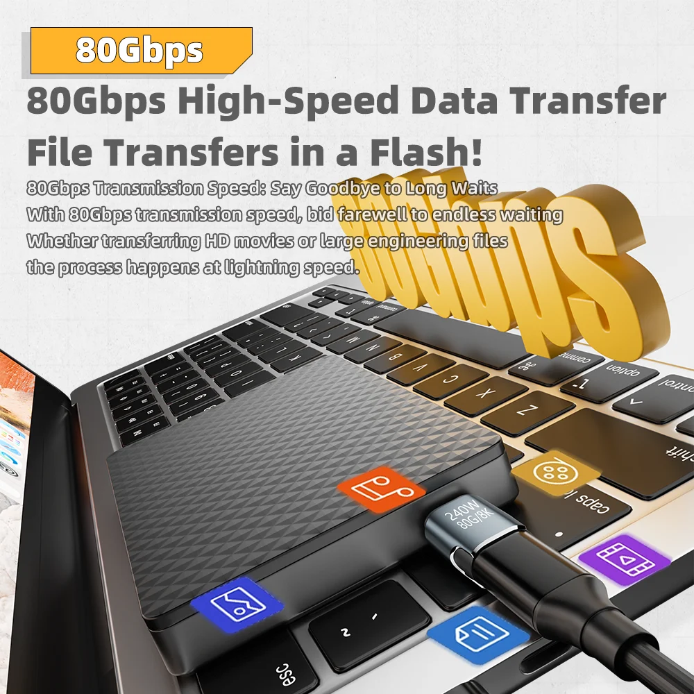 High-Speed Magnetic USB-C Adapter – 80Gbps, 240W, Supports 8K Resolution