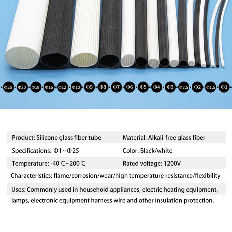 ID 1 ~ 25mm 200 Deg.C Fiberglass Tube Silicone Resin Braided Wire Sleeve Flame Resistant Fiber Glass Insulate Cable Pipe Protect