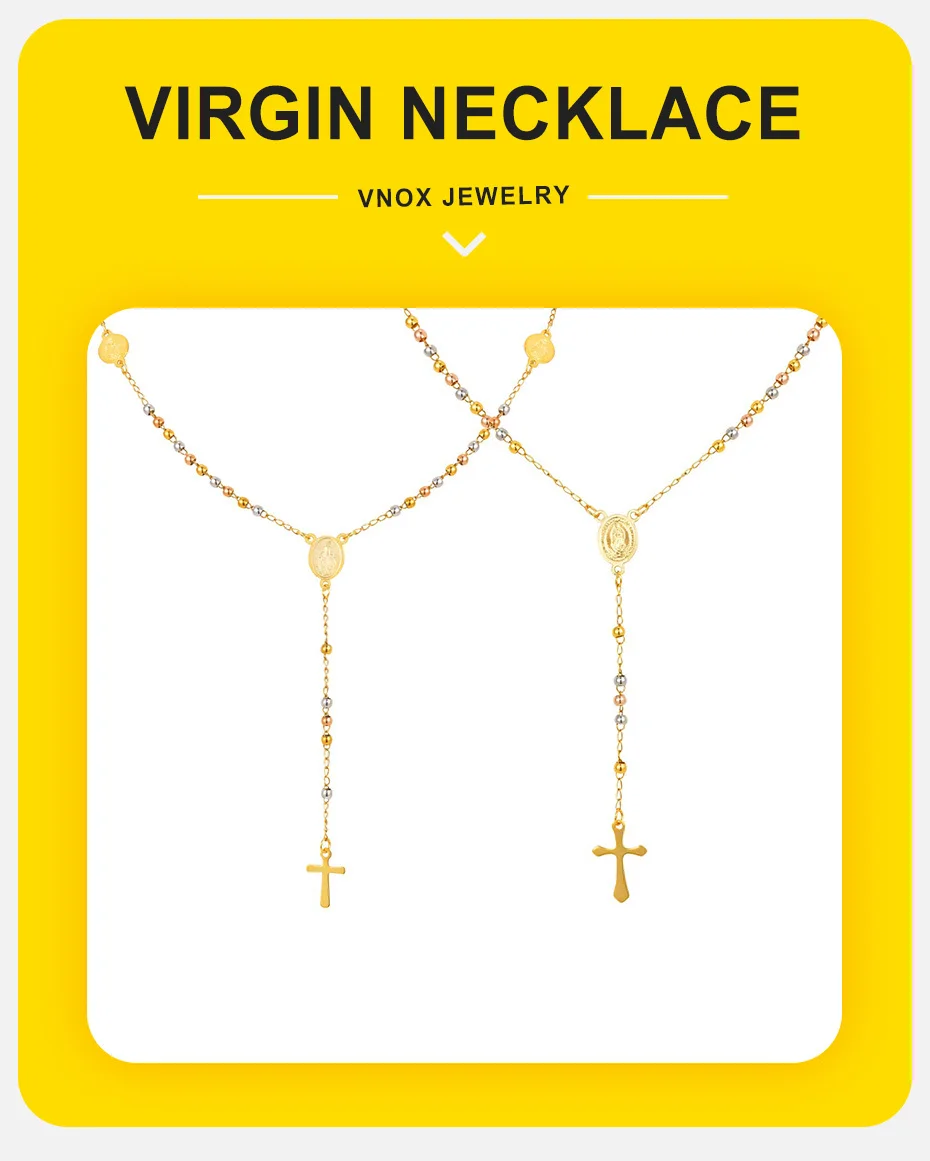 Vnox Dreifarbige Rosenkranz Jungfrau Maria Halskette für Frauen Edelstahl Modeschmuck Saint Benedict Kreuz Y-förmige Halskette – Detail 1