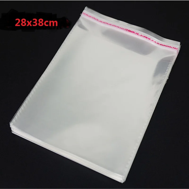 Self adhesive sealing plastic bag 28*38cm clear food package OPP bag for clothings 100pieces a lot Free Shipping