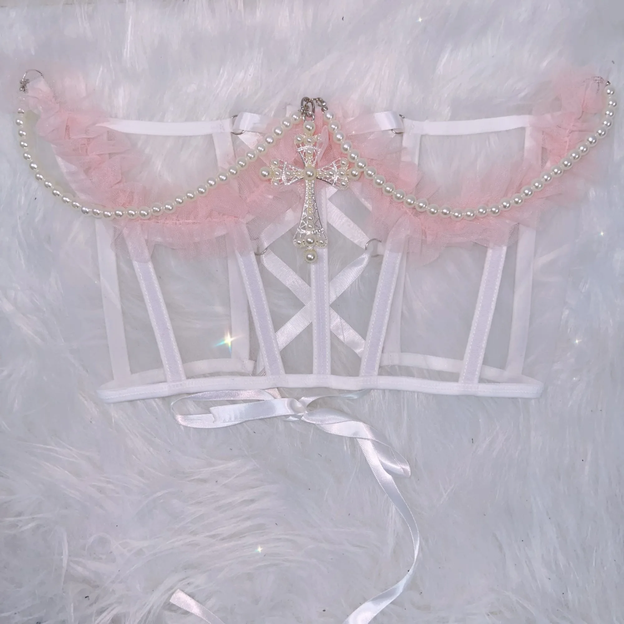 Frilly Pink Lace Up Cropped Top 2