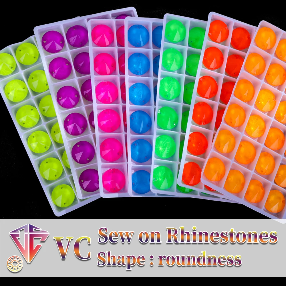 VC Neon Fluorescent Roundness Sew on Rhinestone Sewing Diamond Glass Diamond Flatback DIY Accessories Wedding sewing stones