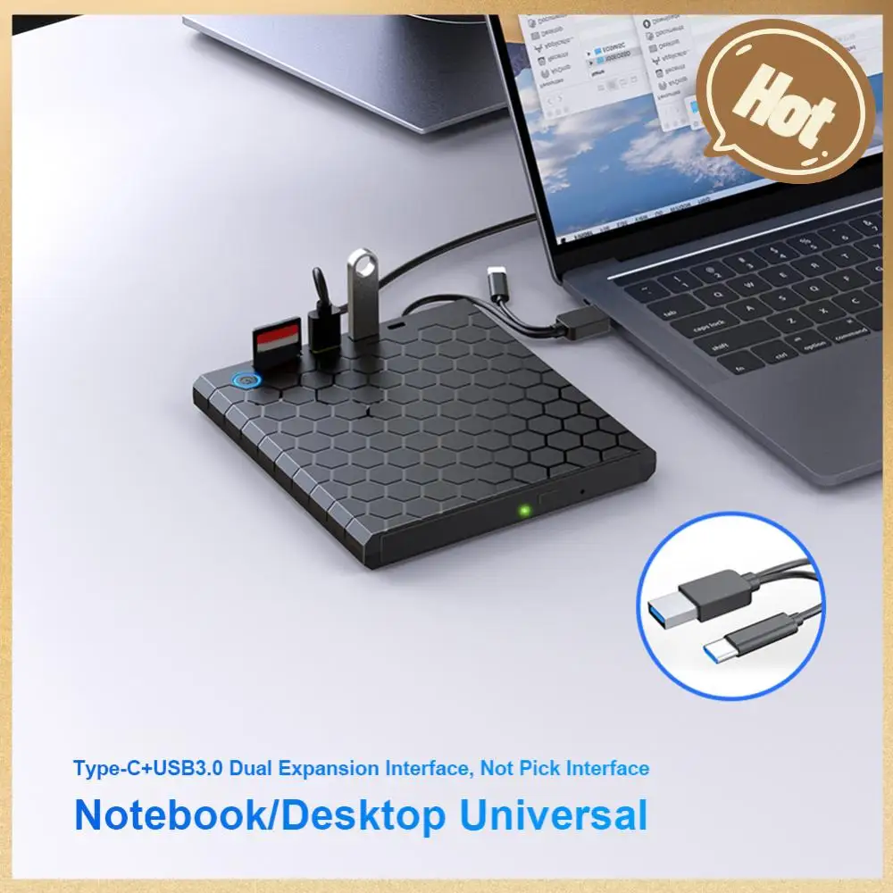 

Внешний привод CD/DVD USB 3.0 Type-C, DVD-плеер со слотами для SD/TF, портативная горелка для CD/DVD, USB3.0 концентратор для ноутбука, Macbook, ПК