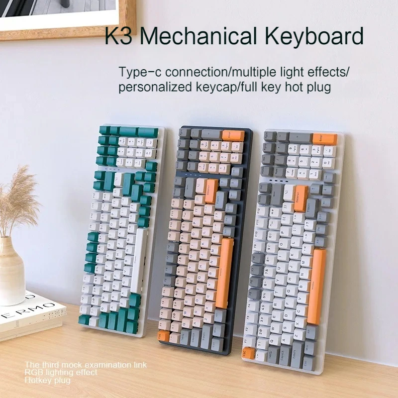 

Бесплатная механическая клавиатура Wolf K3, 980 игровая клавиатура, 100 клавиш, проводное соединение, персонализированная клавиатура Hot Plug Axis, игровая компьютерная клавиатура