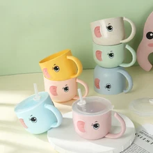 

Baby Feeding Bottle Kids Cup Silicone Sippy Children Leakproof Drinking Cups Cartoon Infant Straw Handle Wheat-Straw Drinkware
