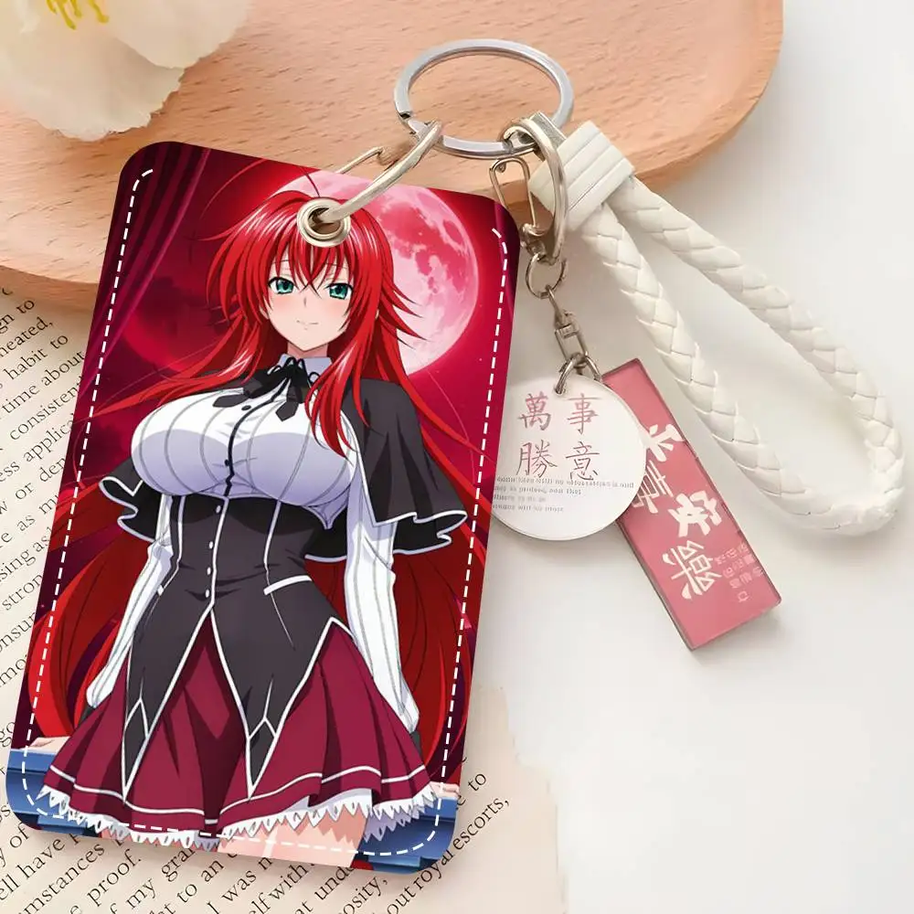 1pc Rias Gremory 영화 카드 케이스 키체인 액세스 카드 가방 키 태그 링 가죽 카드 홀더 키 링 액세스