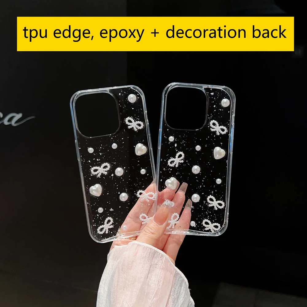 For iPhone 15 Pro Max 14 Plus 13 Bling Glitter Star Bowknot Clear
