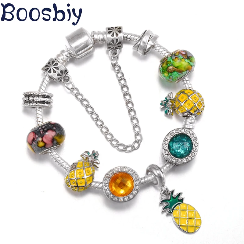 

Yellow Pineapple Bead With Fruits Pendent DIY Brand Charm Bracelet Jewelry For Women & Kid Making Festival Gift New Desgin