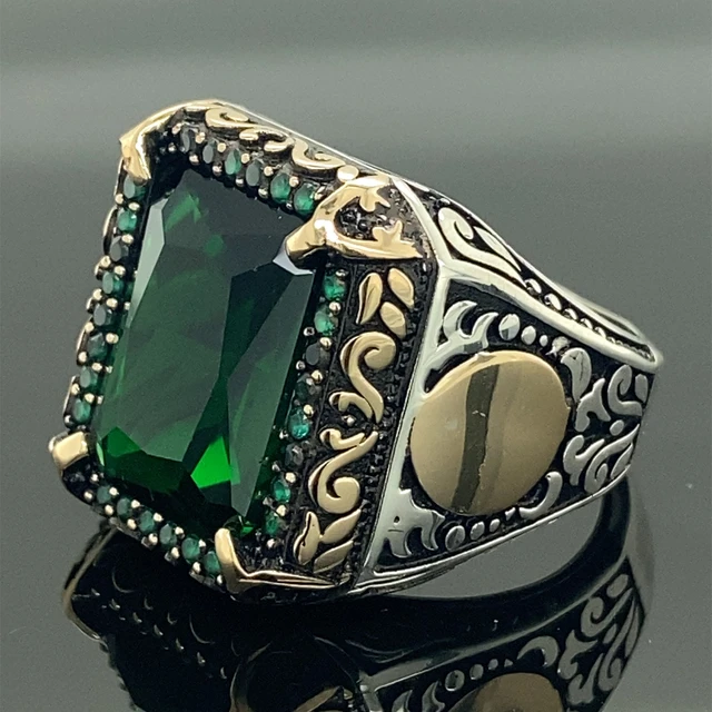 Manufacturer of 916 gold green stone ring for men arj-r008 | Jewelxy - 64341